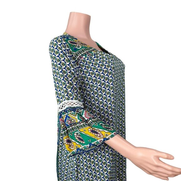 Umgee Womens Boho Tunic Dress SZ M Paisley Multicolor 3/4 Bell Sleeves V-Neck - Picture 15 of 16